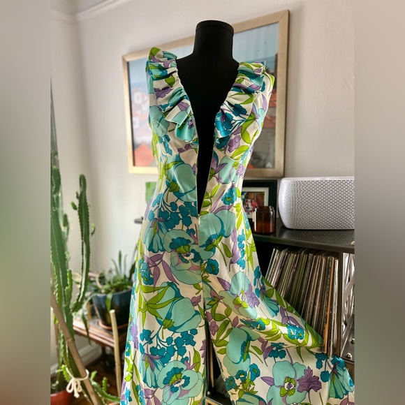 60s/70s jumpsuit with ruffled contoured neckline and full frontal zipper sz M/L - Picture 3 of 9